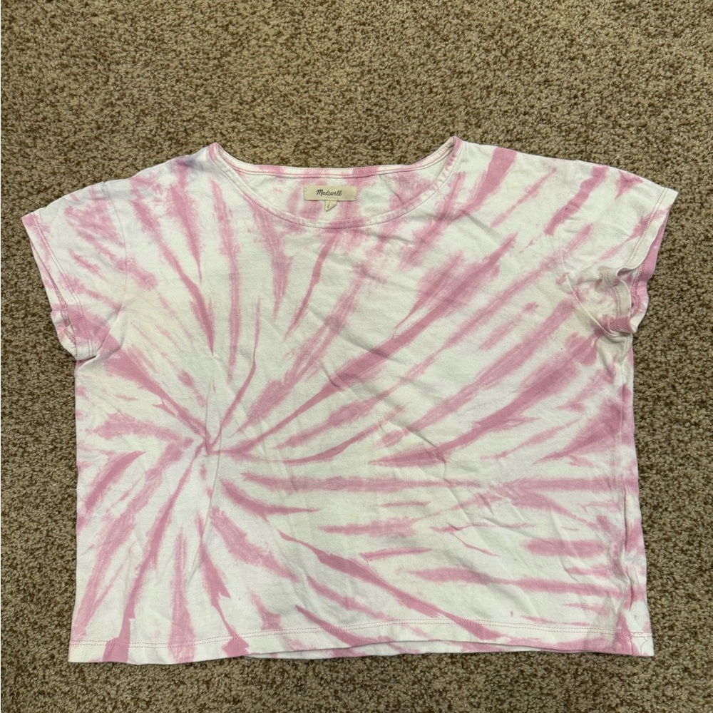 Madewell Pink and White Tie-Dye Cropped  Tee